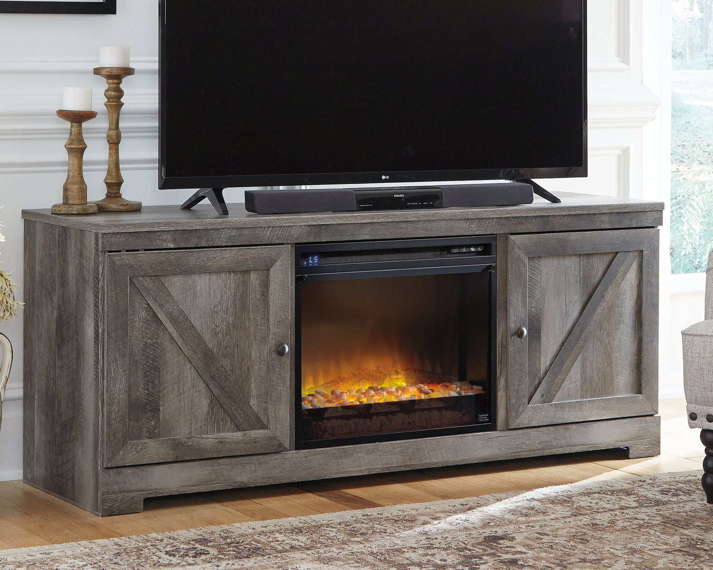 Bradenton Furniture Outlet - Ashley Furniture - Wynnlow 63" TV Stand with Electric Fireplace - 63" TV Stand with Electric Fireplace / Gray - W440W4