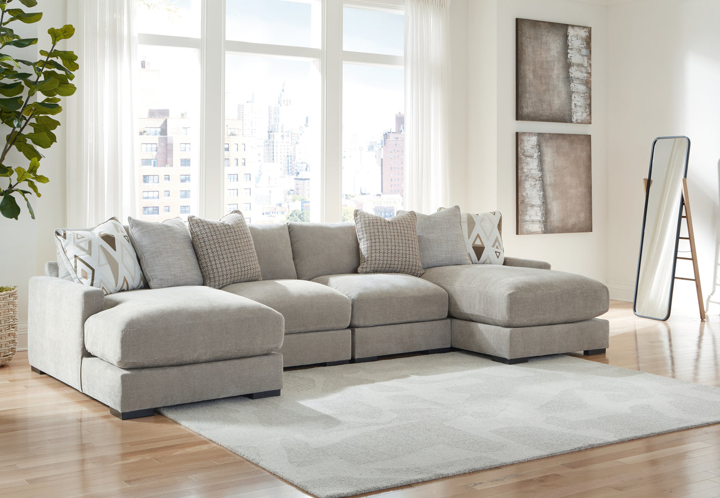 Bradenton Furniture Outlet - Ashley Furniture - Aslan Court Sectional - RAF 4-Piece Sofa Pit Sectional / Pebble - 20305S5