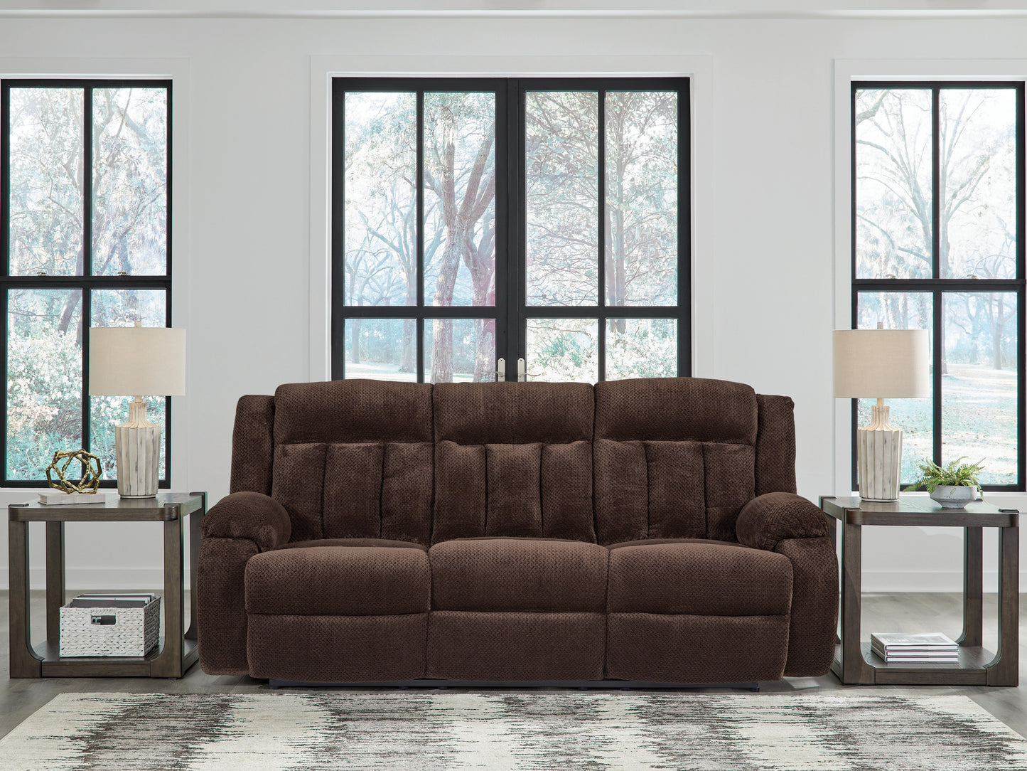 Bradenton Furniture Outlet - Ashley Furniture - Observation Living Room - REC PWR Sofa w/Drop Down Table / Chocolate - PC2140699