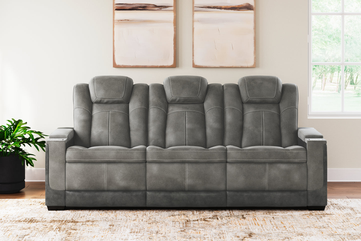 Bradenton Furniture Outlet - Ashley Furniture - Next-Gen DuraPella Living Room - PWR REC Sofa with ADJ Headrest / Slate - 2200415