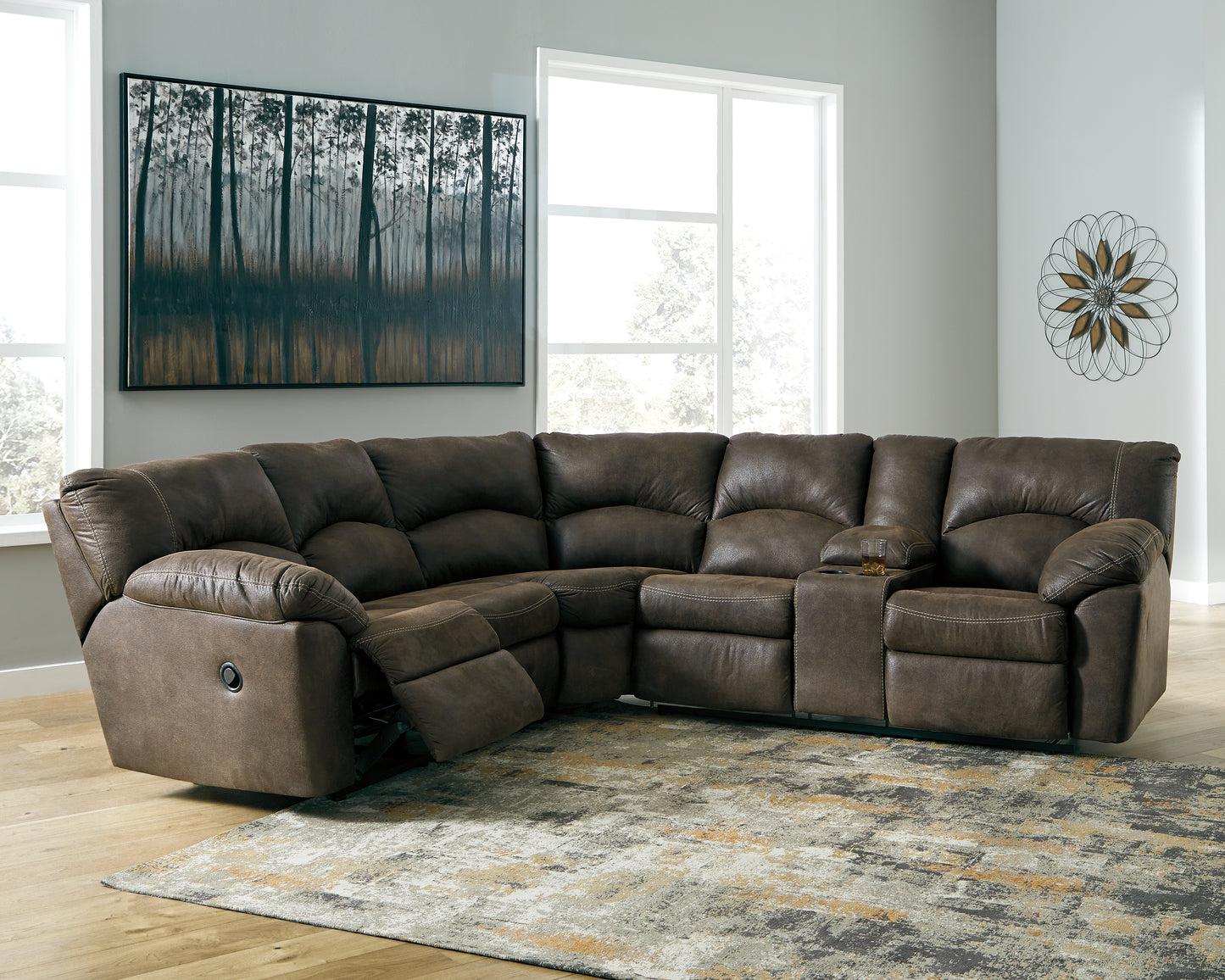 Bradenton Furniture Outlet - Ashley Furniture - Tambo Sectional - 2-Piece Reclining Sectional / Canyon - 27802S1