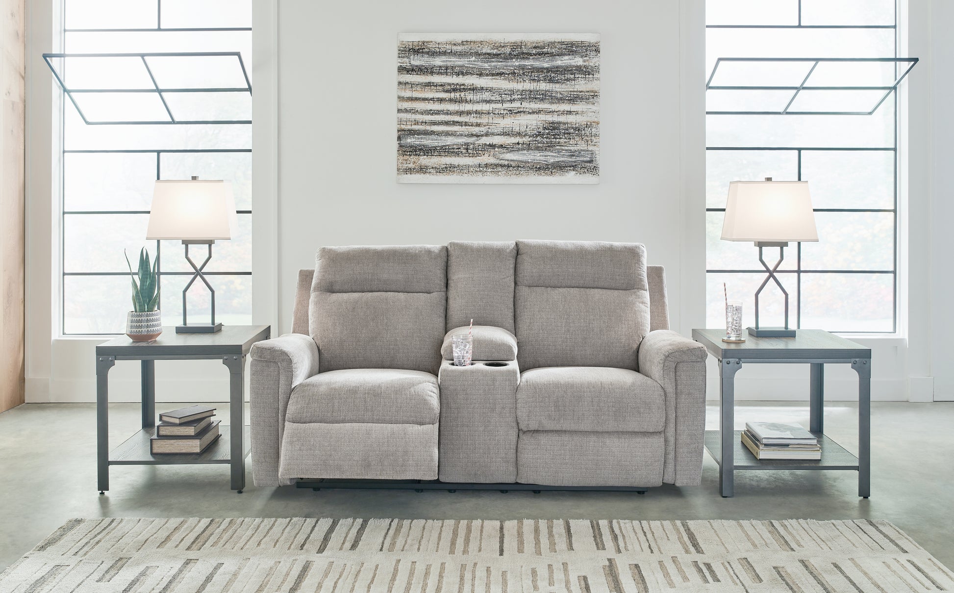 Bradenton Furniture Outlet - Ashley Furniture - Barnsana Living Room - DBL REC PWR Loveseat w/Console / Gravel - 3320296