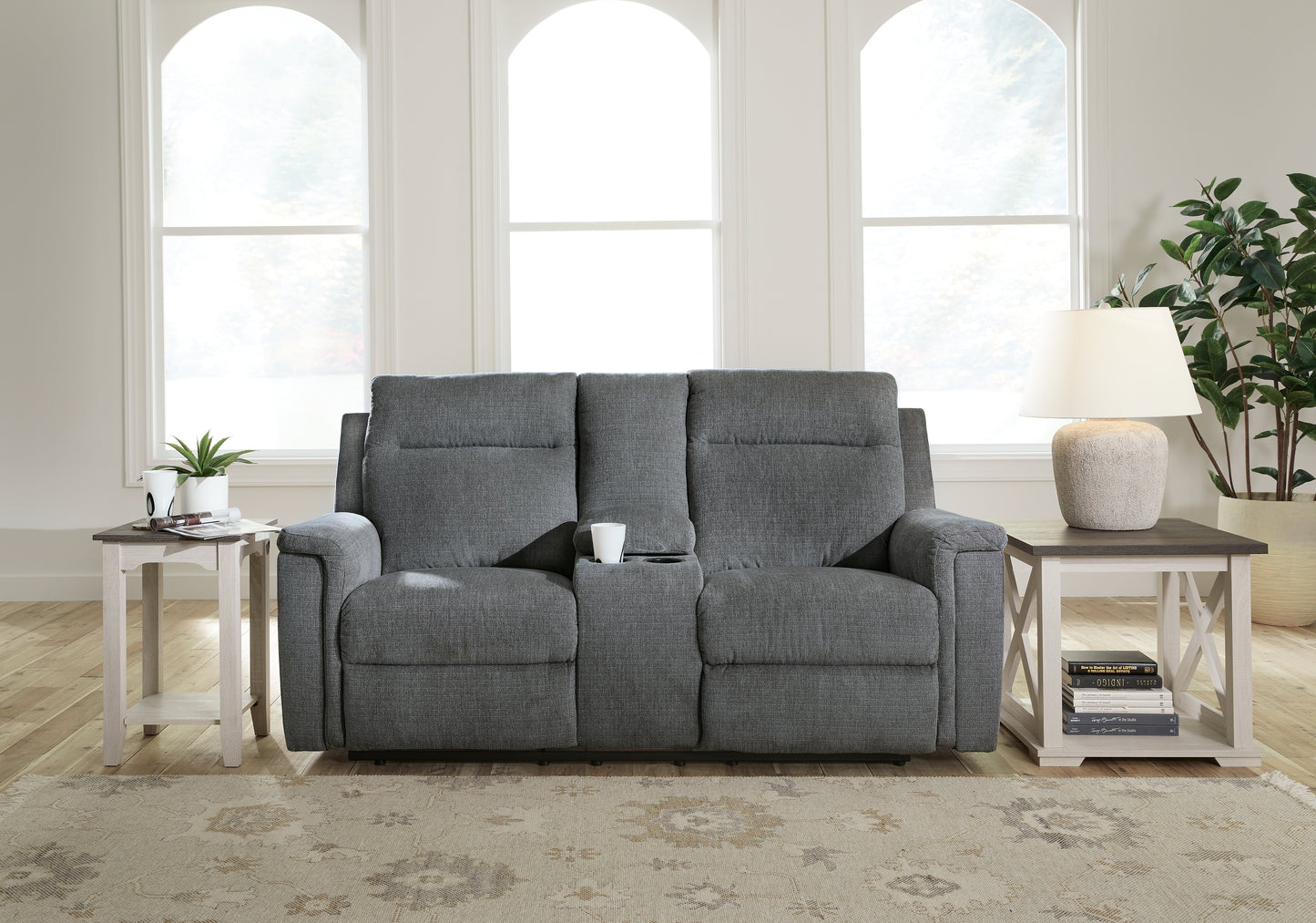 Bradenton Furniture Outlet - Ashley Furniture - Barnsana Living Room - DBL REC PWR Loveseat w/Console / Gravel - 3320296