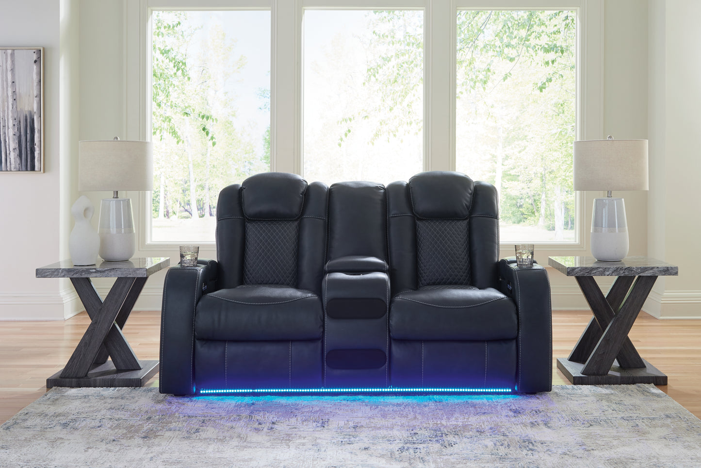Bradenton Furniture Outlet - Ashley Furniture - Fyne-Dyme Living Room - PWR REC Loveseat/CON/ADJ HDRST / Sapphire - 3660318