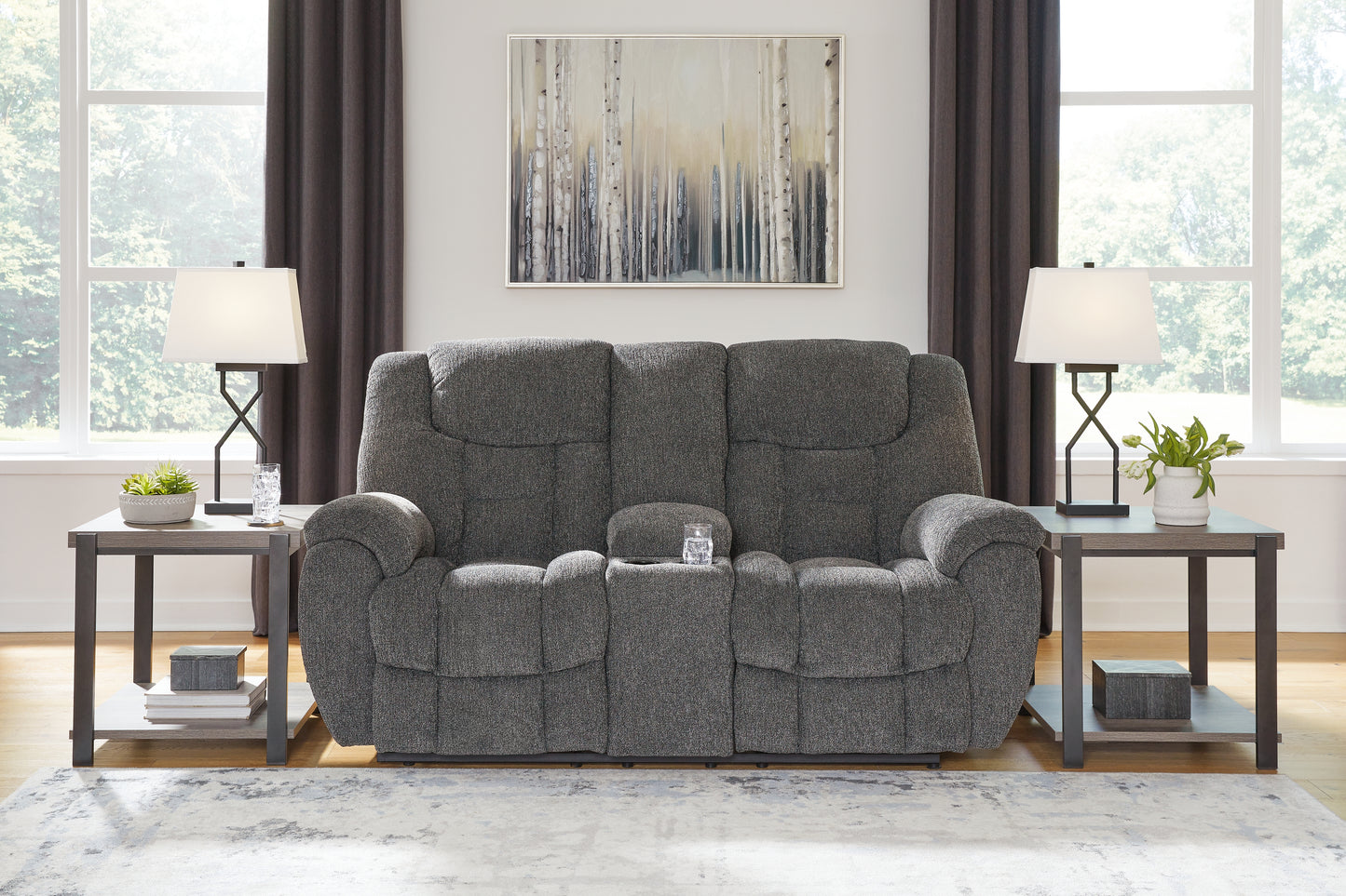 Bradenton Furniture Outlet - Ashley Furniture - Foreside Living Room - DBL Rec Loveseat w/Console / Charcoal - 3810494