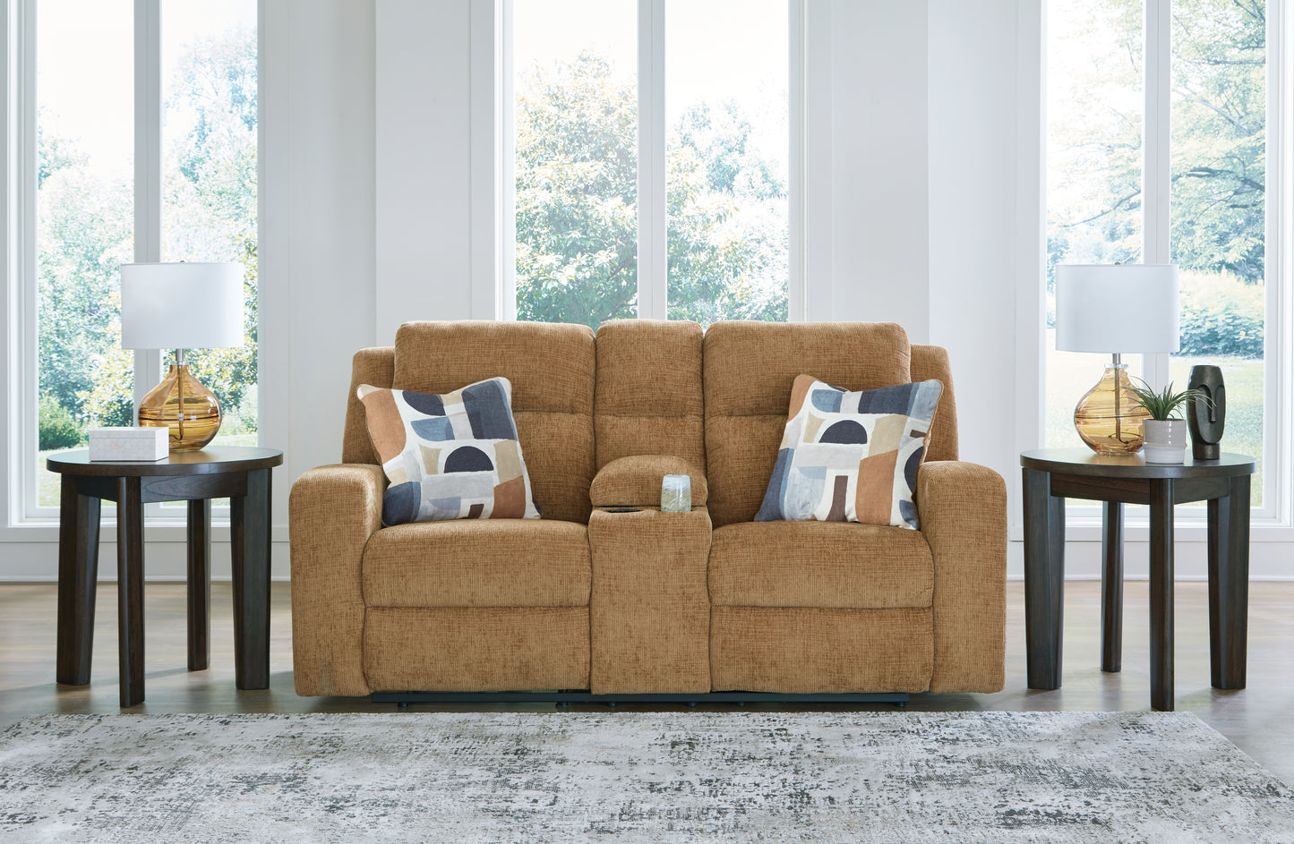 Bradenton Furniture Outlet - Ashley Furniture - Kanlow Living Room - DBL Rec Loveseat w/Console / Honey - 3860594