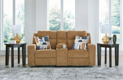 Bradenton Furniture Outlet - Ashley Furniture - Kanlow Living Room - DBL Rec Loveseat w/Console / Honey - 3860594