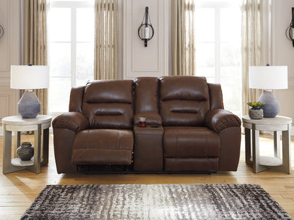 Bradenton Furniture Outlet - Ashley Furniture - Stoneland Living Room - DBL REC PWR Loveseat w/Console / Chocolate - 3990496