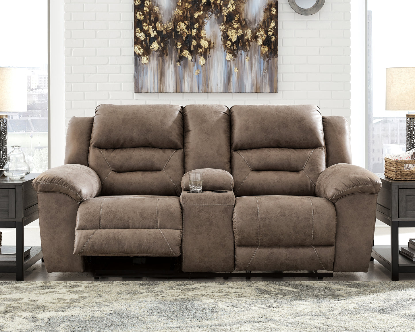 Bradenton Furniture Outlet - Ashley Furniture - Stoneland Living Room - DBL REC PWR Loveseat w/Console / Fossil - 3990596