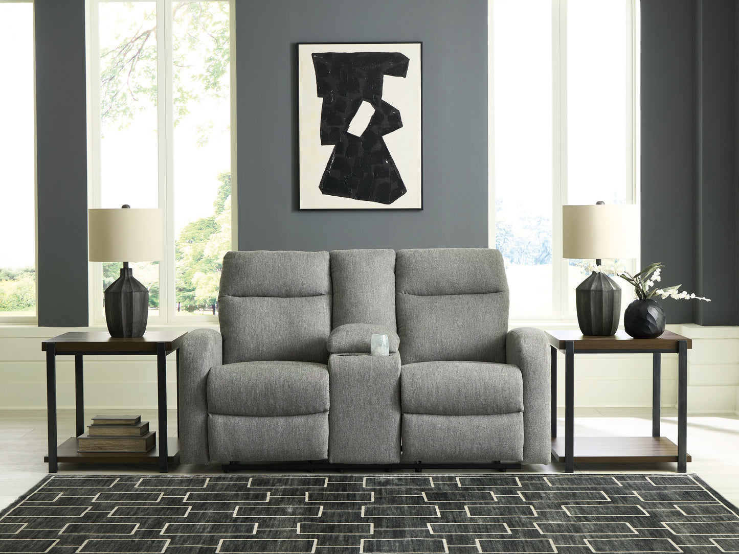 Bradenton Furniture Outlet - Ashley Furniture - Gauntlet Living Room - DBL Rec Loveseat w/Console / Sterling - PC4220494