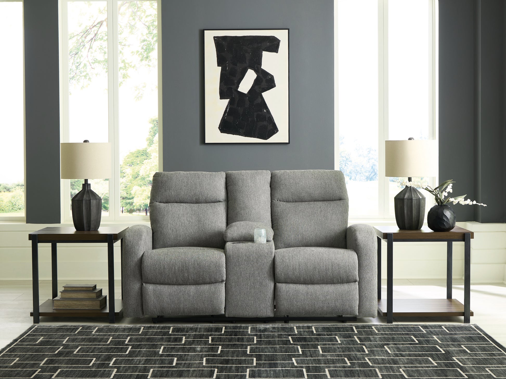 Bradenton Furniture Outlet - Ashley Furniture - Gauntlet Living Room - DBL Rec Loveseat w/Console / Sterling - PC4220494