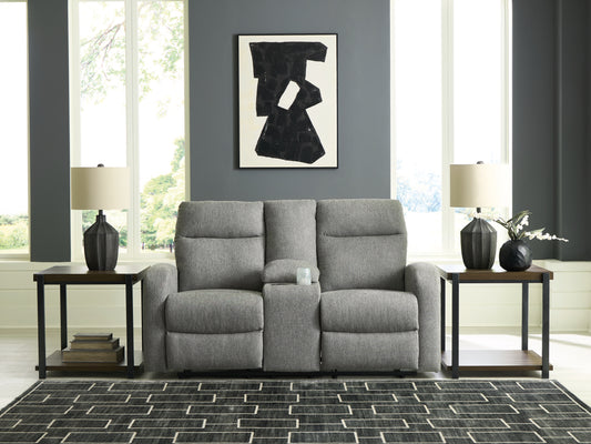 Bradenton Furniture Outlet - Ashley Furniture - Gauntlet Living Room - DBL Rec Loveseat w/Console / Sterling - PC4220494