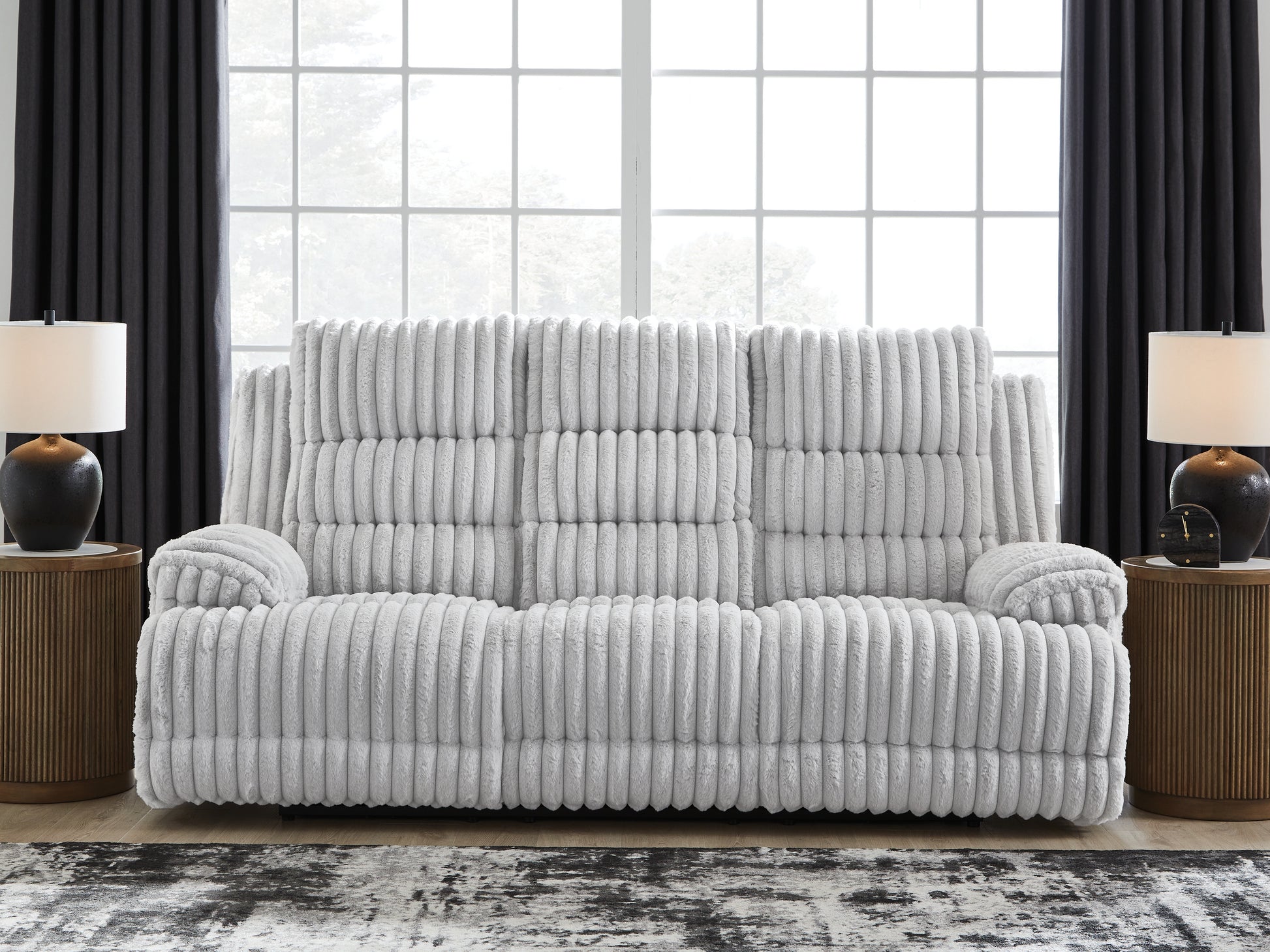 Bradenton Furniture Outlet - Ashley Furniture - Rhines Falls Living Room - DBL REC PWR Loveseat w/Console / Alloy - PC4280496