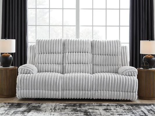 Bradenton Furniture Outlet - Ashley Furniture - Rhines Falls Living Room - DBL REC PWR Loveseat w/Console / Alloy - PC4280496