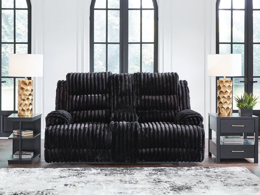 Bradenton Furniture Outlet - Ashley Furniture - Rhine Falls Living Room - DBL REC PWR Loveseat w/Console / Onyx - PC4280596