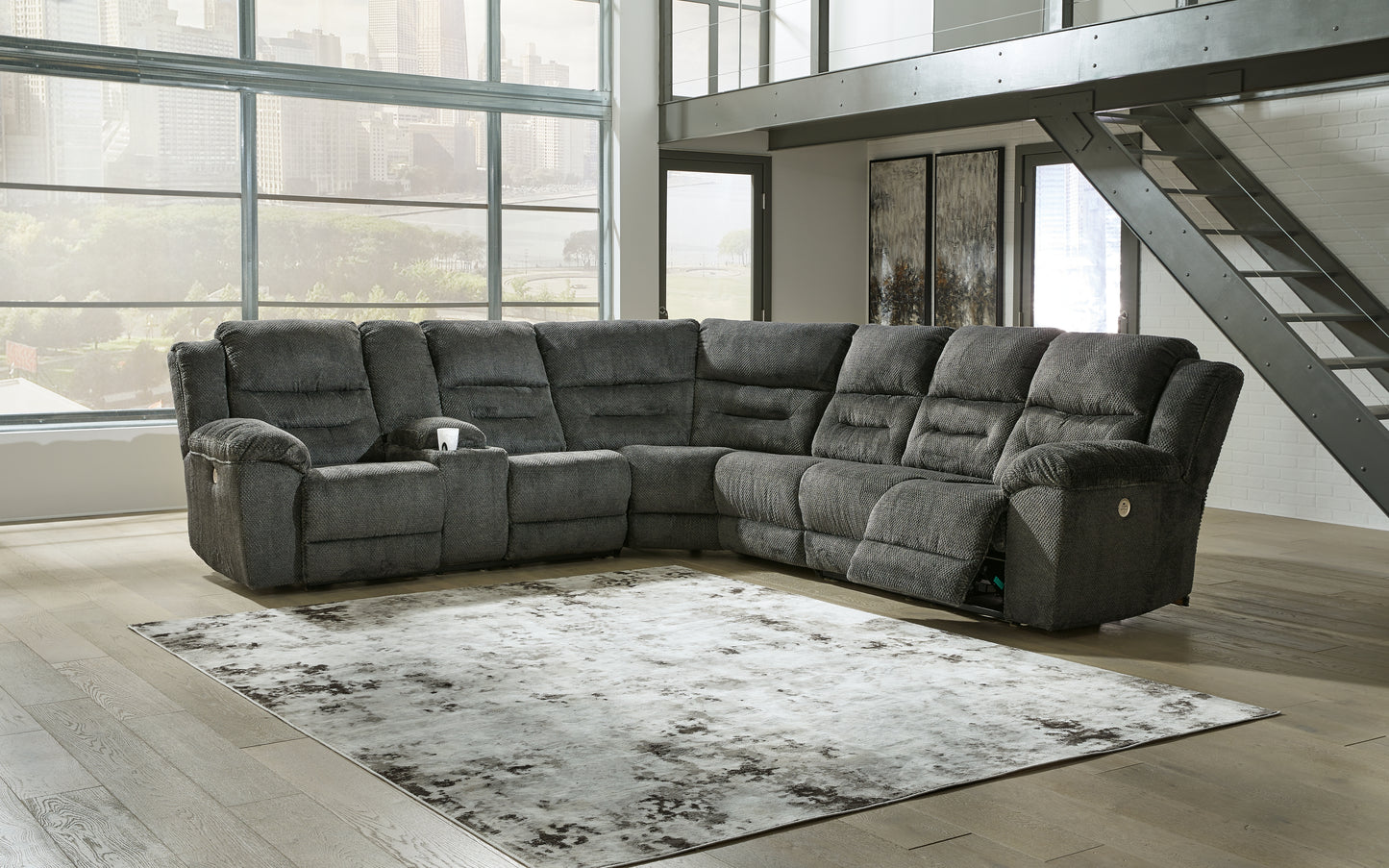 Bradenton Furniture Outlet - Ashley Furniture - Nettington Sectional - 4-Piece Power Reclining Sectional / Smoke - 44101S3