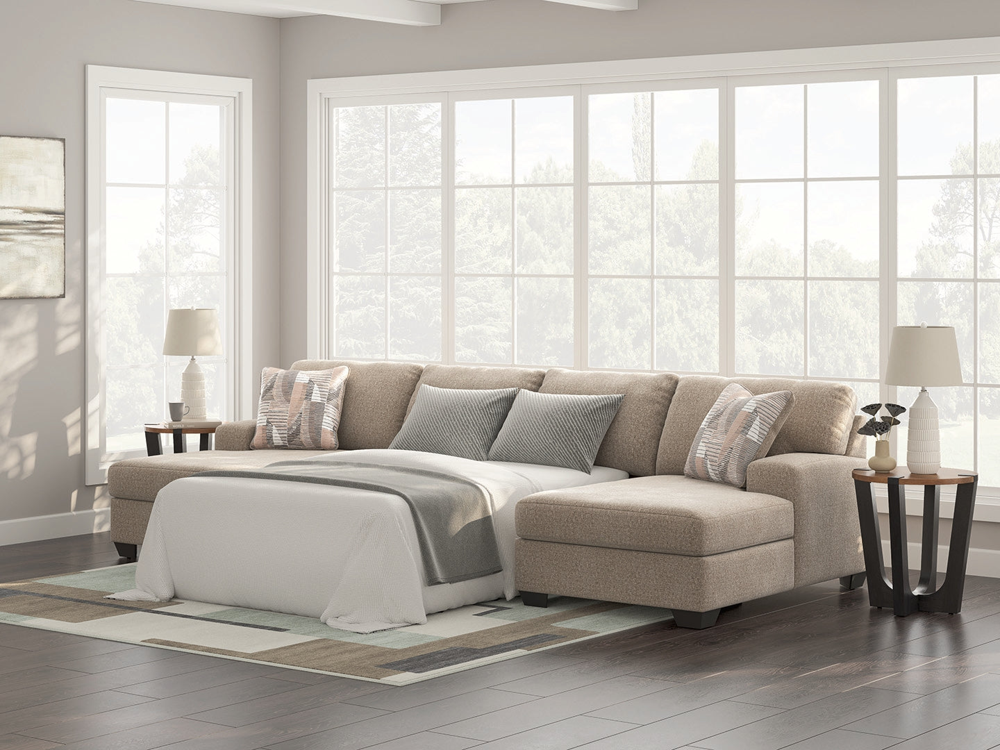 Bradenton Furniture Outlet - Ashley Furniture - Newellen Sectional - RAF 3-Piece Sectional with Double Chaise / Hemp - 48404S7