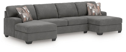 Bradenton Furniture Outlet - Ashley Furniture - Newellen Sectional - RAF 3-Piece Sectional with Double Chaise / Greystone - 48405S3