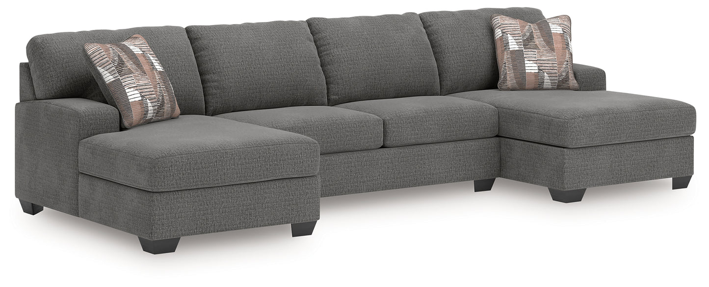 Bradenton Furniture Outlet - Ashley Furniture - Newellen Sectional - RAF 3-Piece Sectional with Double Chaise / Greystone - 48405S3