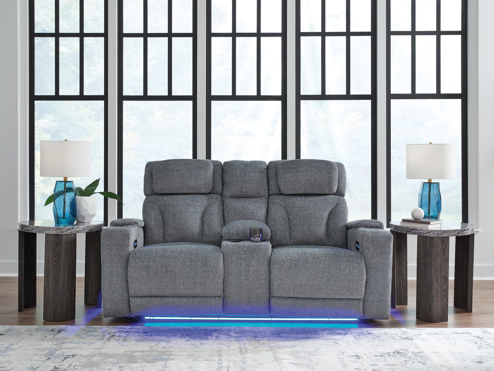 Bradenton Furniture Outlet - Ashley Furniture - Studio Cave Living Room - PWR REC Loveseat/CON/ADJ HDRST / Steel - PC4980218
