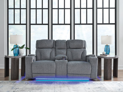 Bradenton Furniture Outlet - Ashley Furniture - Studio Cave Living Room - PWR REC Loveseat/CON/ADJ HDRST / Steel - PC4980218