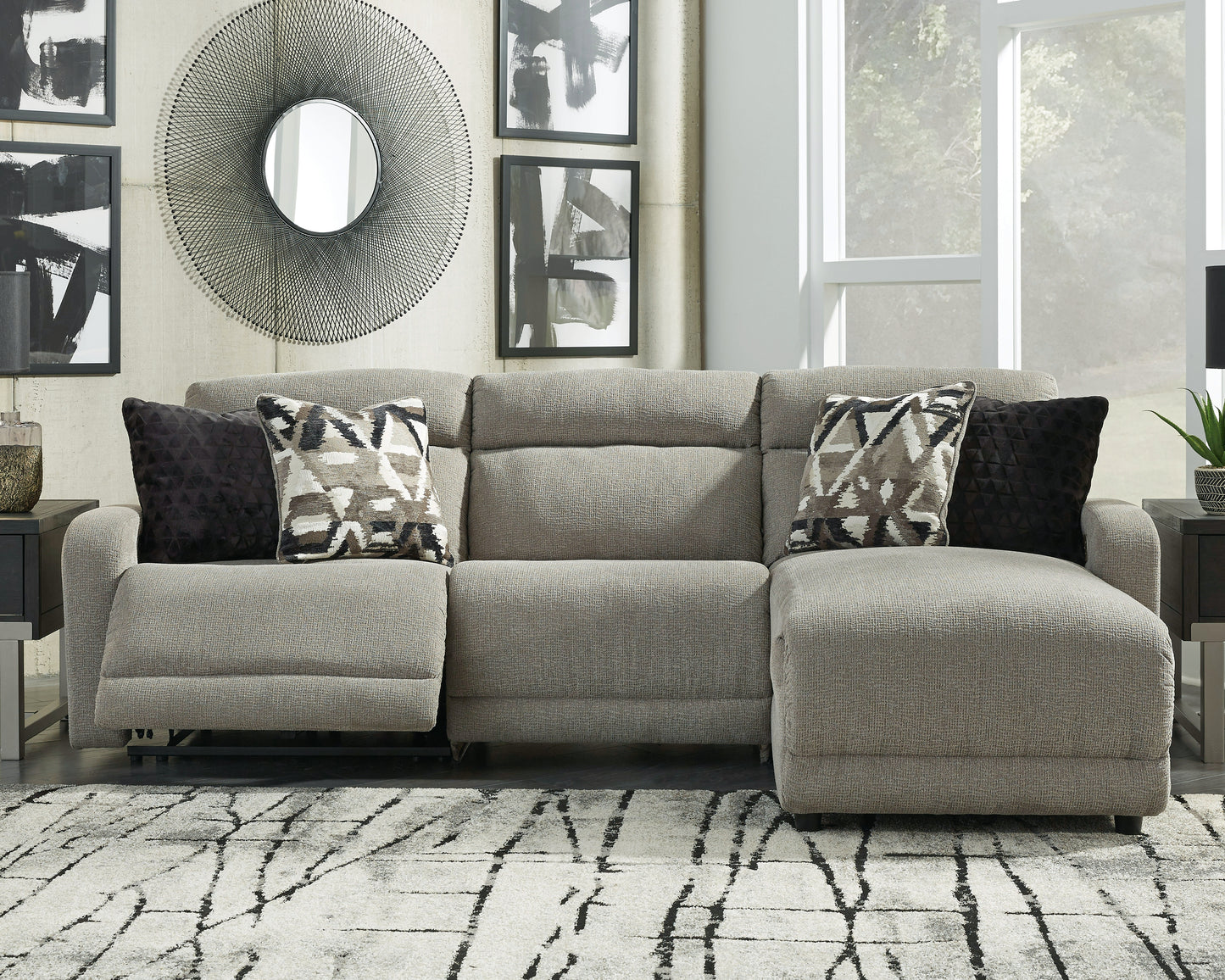 Bradenton Furniture Outlet - Ashley Furniture - Colleyville Sectional - 3-Piece Power Reclining Sectional with Chaise / Stone - 54405S2