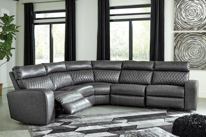 Bradenton Furniture Outlet - Ashley Furniture - Samperstone Sectional - 5-Piece Power Reclining Sectional / Gray - 55203S1