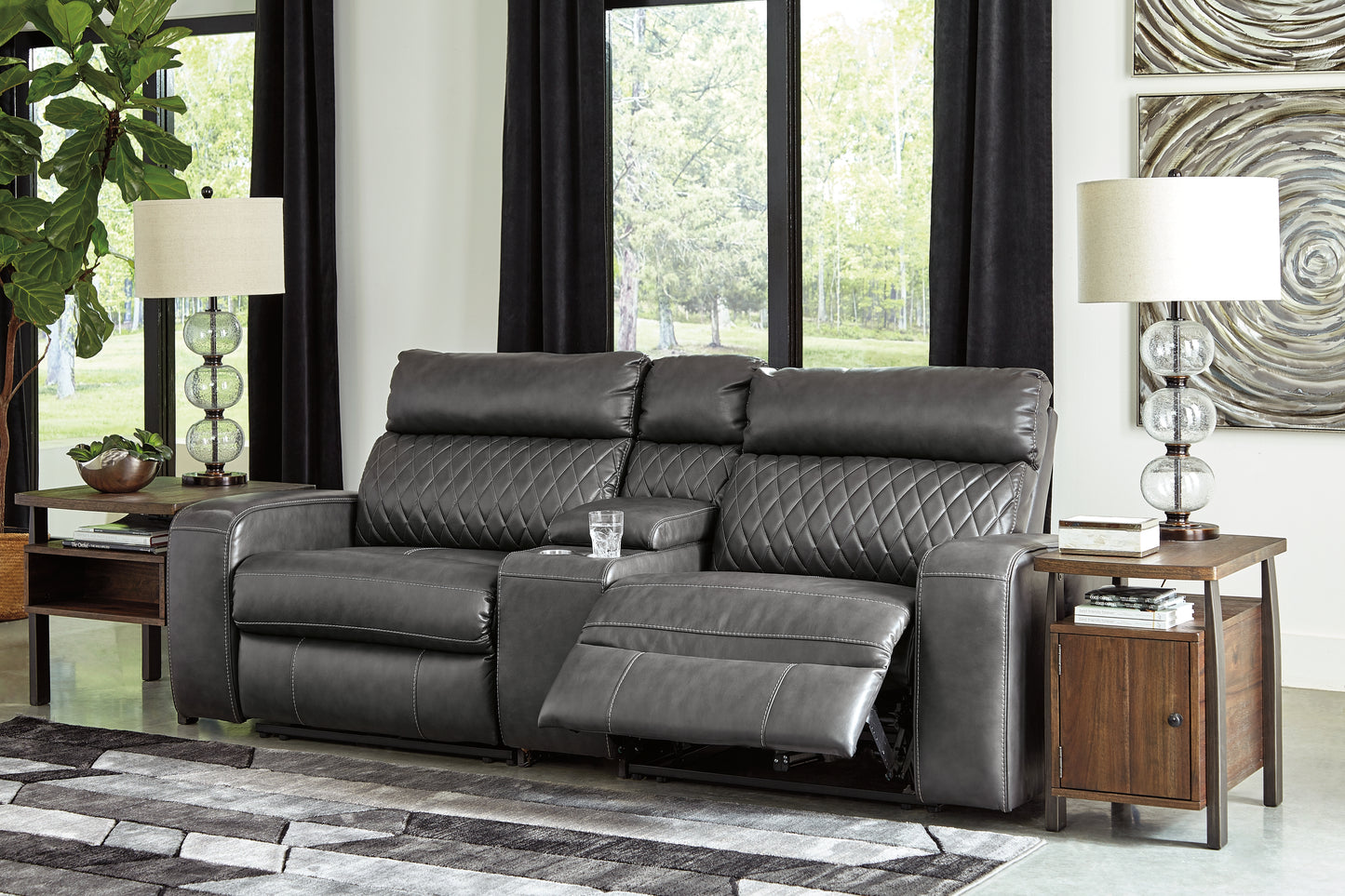 Bradenton Furniture Outlet - Ashley Furniture - Samperstone Sectional - 3-Piece Power Reclining Sectional Loveseat / Gray - 55203S3