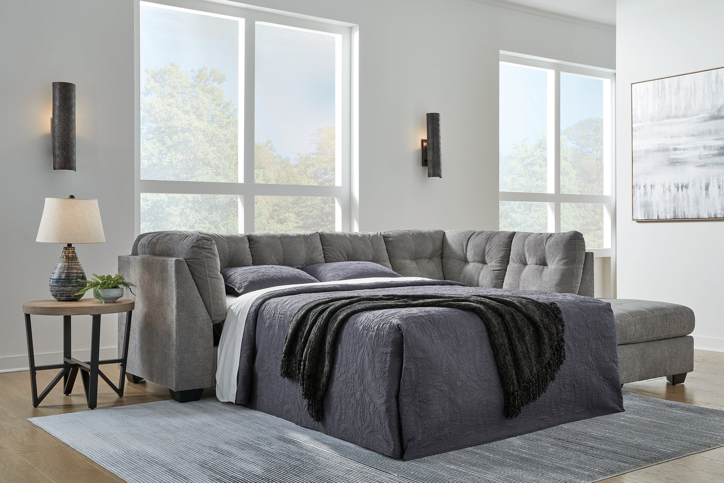 Bradenton Furniture Outlet - Ashley Furniture - Marleton Sectional - 2-Piece Sleeper Sectional with Chaise / Gray - 55305S4