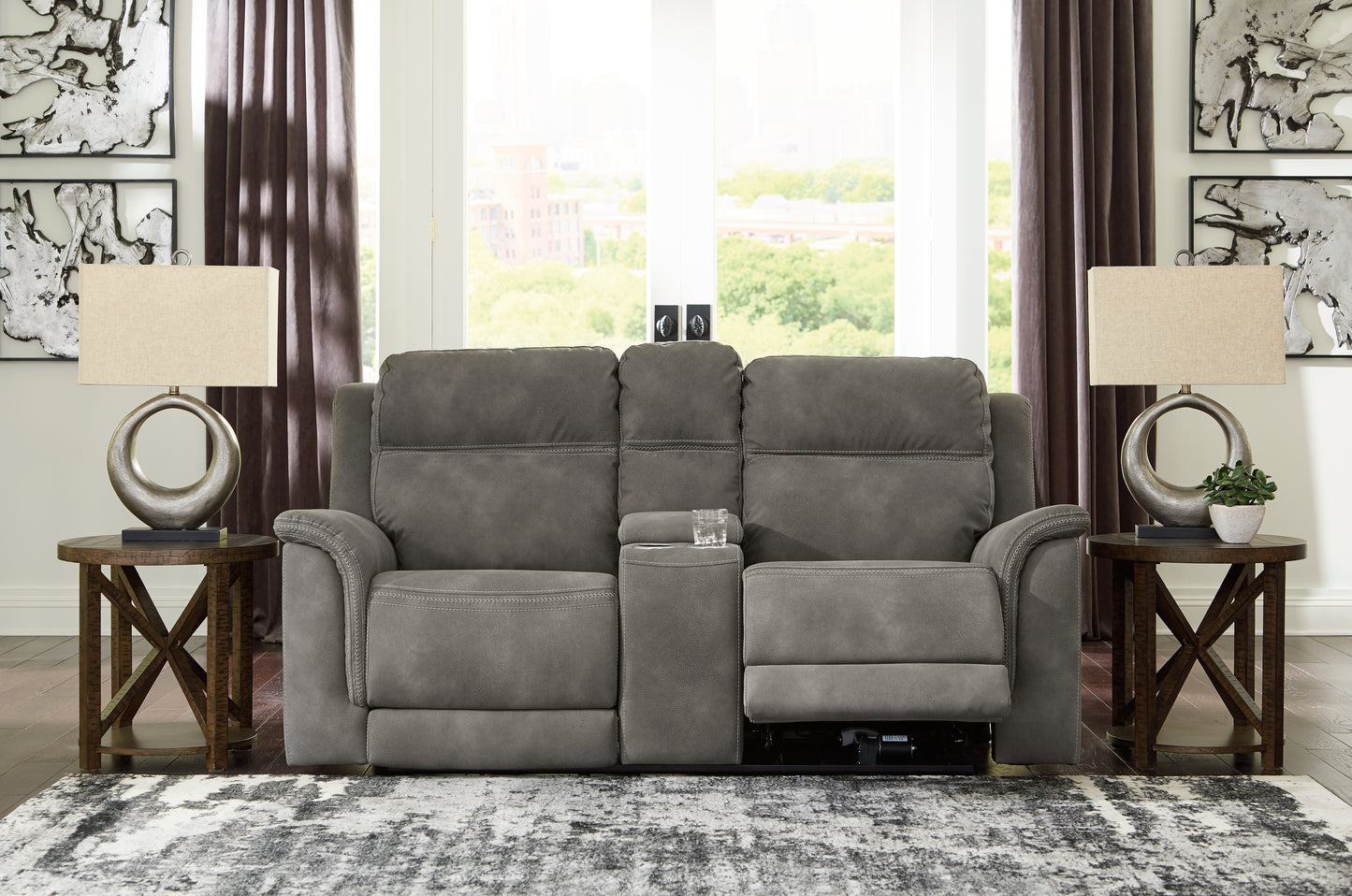 Bradenton Furniture Outlet - Ashley Furniture - Next-Gen DuraPella Living Room - PWR REC Loveseat/CON/ADJ HDRST / Slate - 5930118