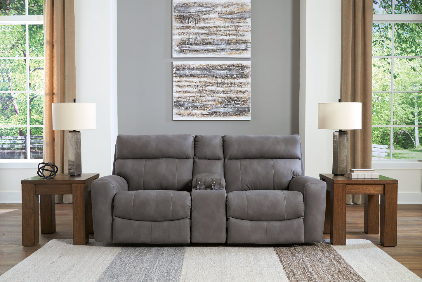 Bradenton Furniture Outlet - Ashley Furniture - Next-Gen DuraPella Sectional - 3-Piece Power Reclining Sectional Loveseat with Console / Slate - 61003S3
