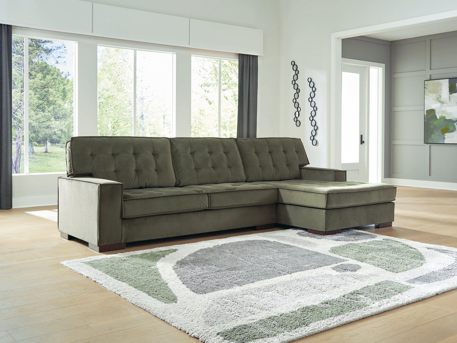 Bradenton Furniture Outlet - Ashley Furniture - Caspian-Town Sectional - RAF 2-Piece Sectional with Chaise / Olive - PC61702S1
