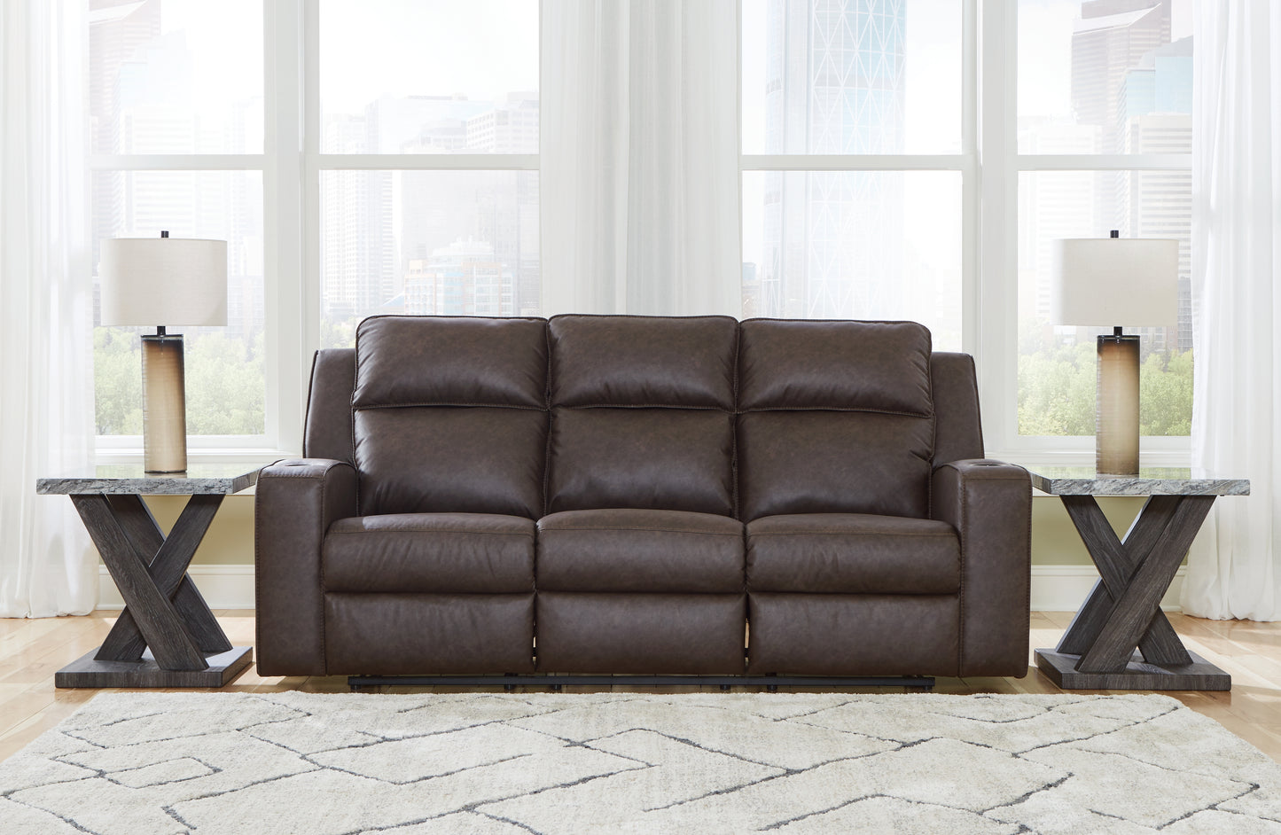 Bradenton Furniture Outlet - Ashley Furniture - Lavenhorne Living Room - REC Sofa w/Drop Down Table / Umber - 6330689