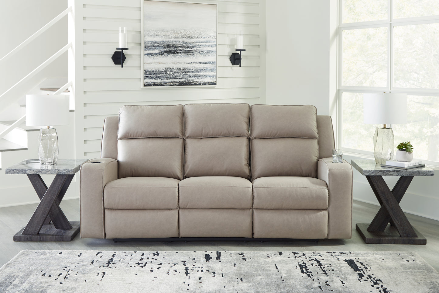 Bradenton Furniture Outlet - Ashley Furniture - Lavenhorne Living Room - REC Sofa w/Drop Down Table / Pebble - 6330789