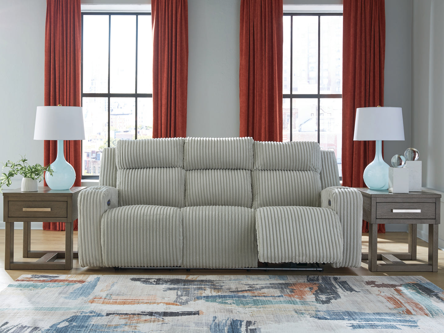 Bradenton Furniture Outlet - Ashley Furniture - Forest Lake Living Room - PWR REC Sofa with ADJ Headrest / Alloy - PC6420315