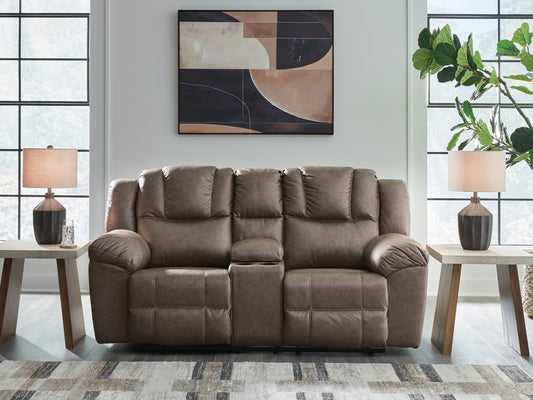 Bradenton Furniture Outlet - Ashley Furniture - Lowilla Living Room - DBL Rec Loveseat w/Console / Driftwood - PC6450694