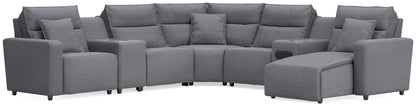 Bradenton Furniture Outlet - Ashley Furniture - ModMax II Sectional - 7-Piece Power Reclining Sectional with Chaise and Audio System / Salt and Pepper - 65906S45