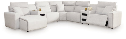 Bradenton Furniture Outlet - Ashley Furniture - ModMax II Sectional - 7-Piece Power Reclining Sectional with Chaise and Audio Consoles / Stone - 65907S20