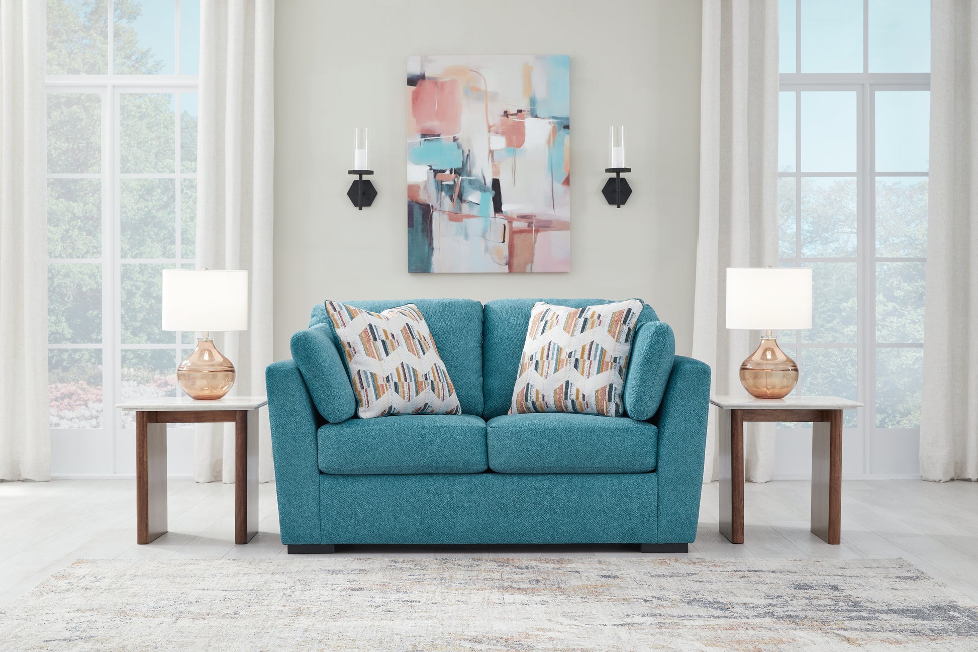 Bradenton Furniture Outlet - Ashley Furniture - Keerwick Living Room - Loveseat / Teal - 6750735