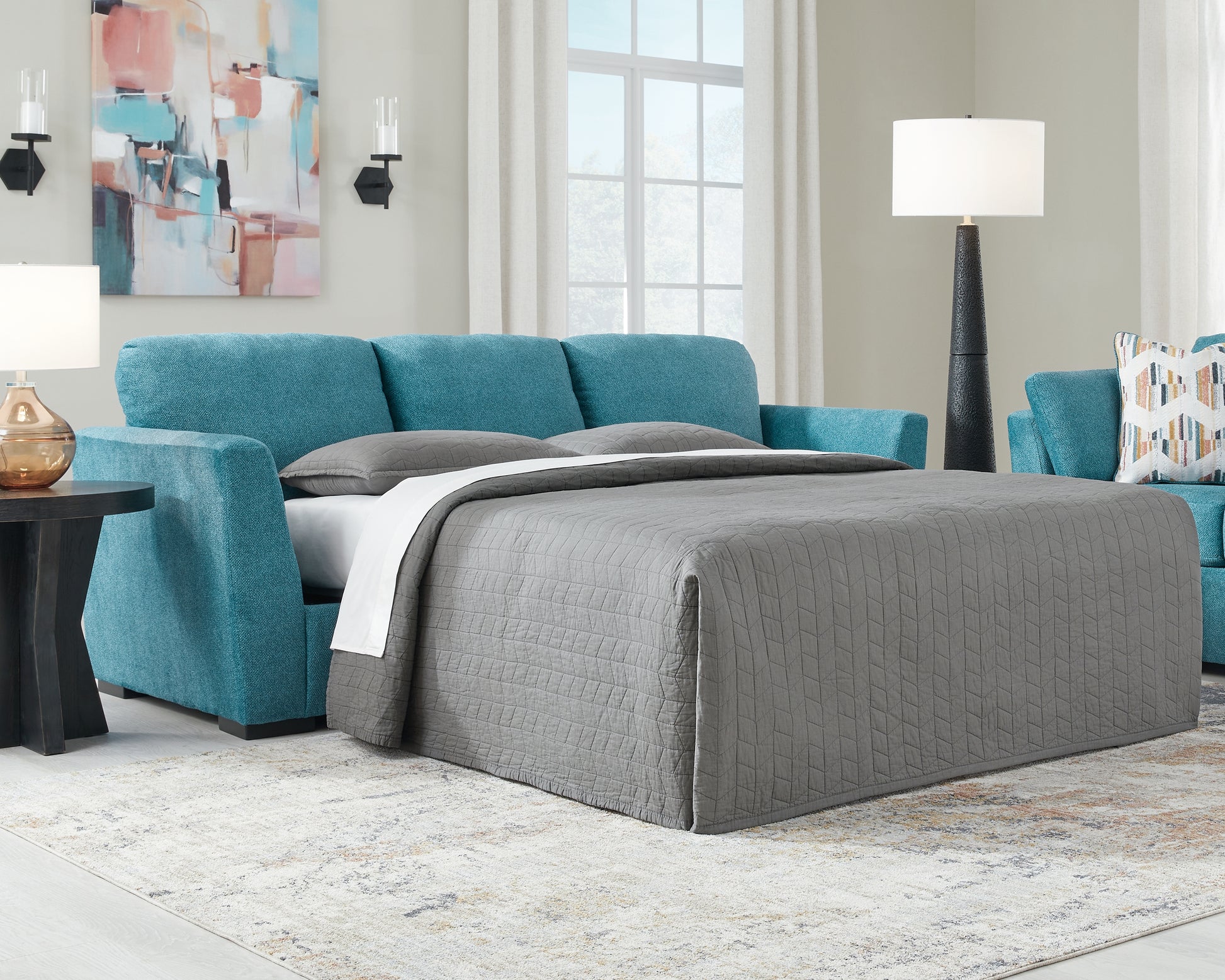 Bradenton Furniture Outlet - Ashley Furniture - Keerwick Living Room - Queen Sofa Sleeper / Teal - 6750739