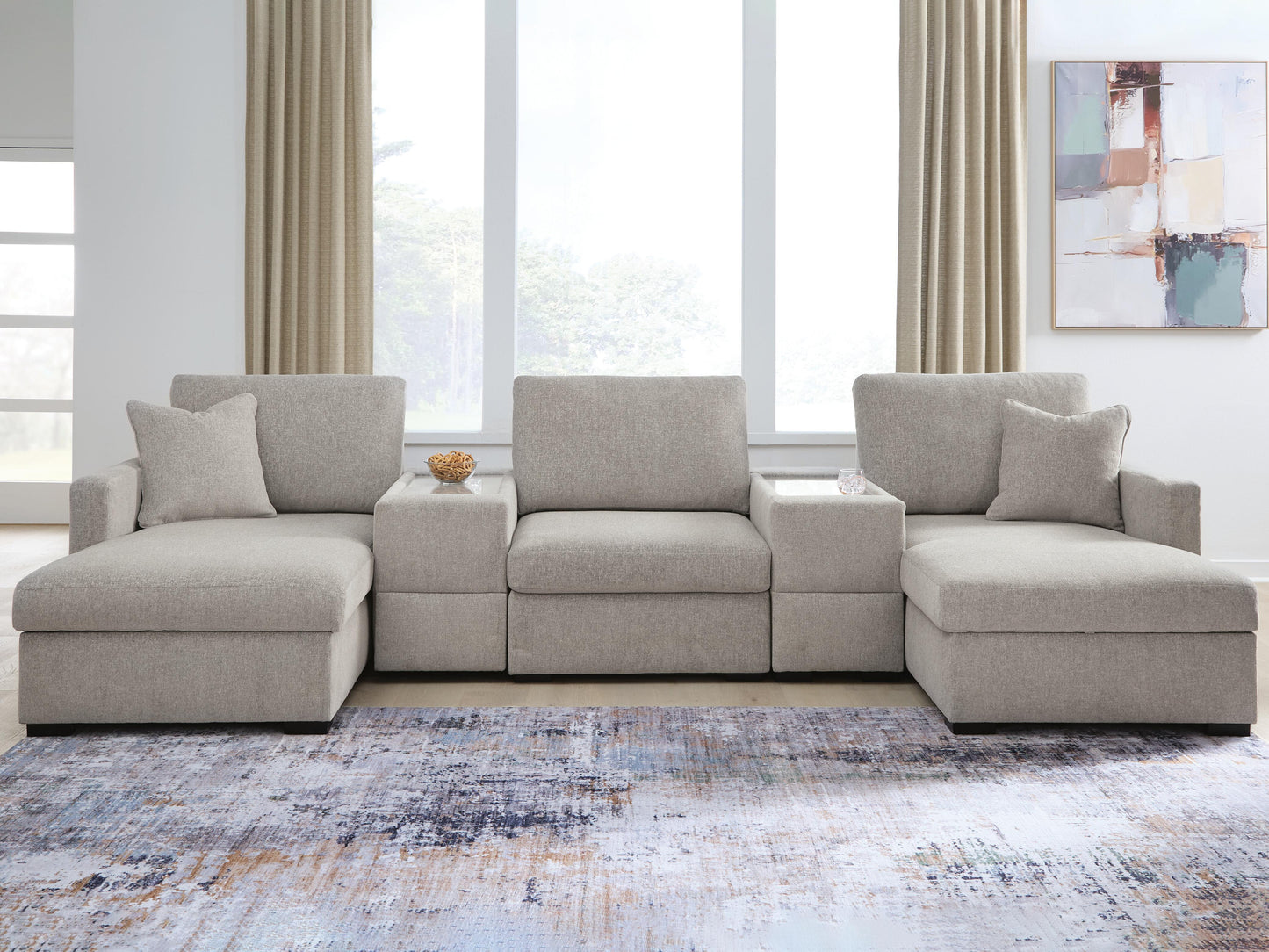 Bradenton Furniture Outlet - Ashley Furniture - ModMax Luxe Sectional - RAF 5-Piece Double Chaise Sectional with Storage Consoles / Flint - 68605S38