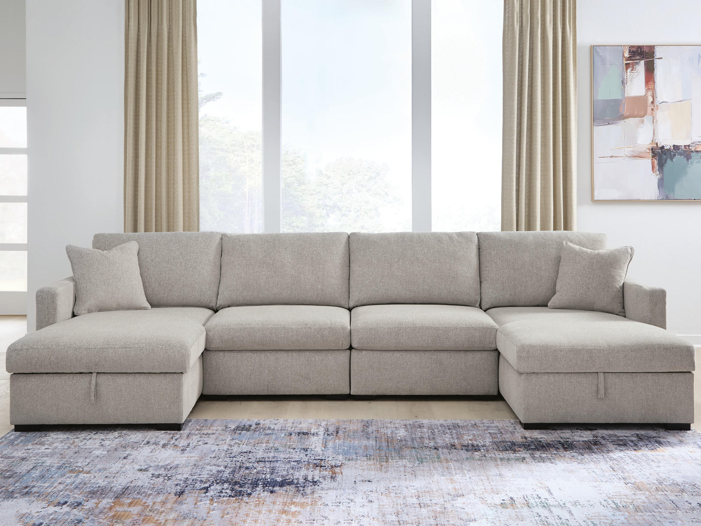 Bradenton Furniture Outlet - Ashley Furniture - ModMax Luxe Sectional - RAF 4-Piece Double Storage Chaise Sectional / Flint - 68605S62