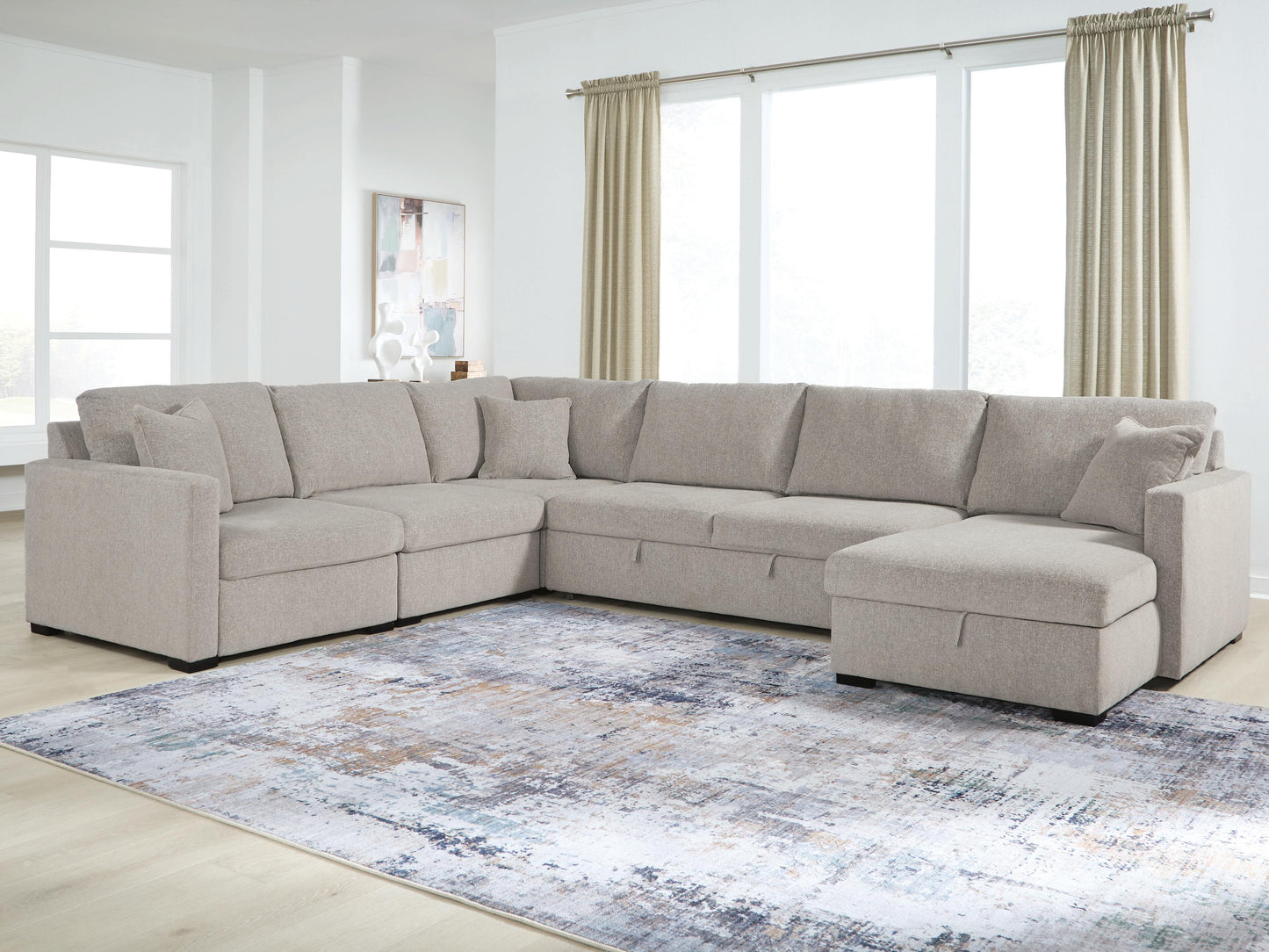Bradenton Furniture Outlet - Ashley Furniture - ModMax Luxe Sectional - RAF 5-Piece Sectional with Storage Chaise and Pop Up Sleeper / Flint - 68605S105