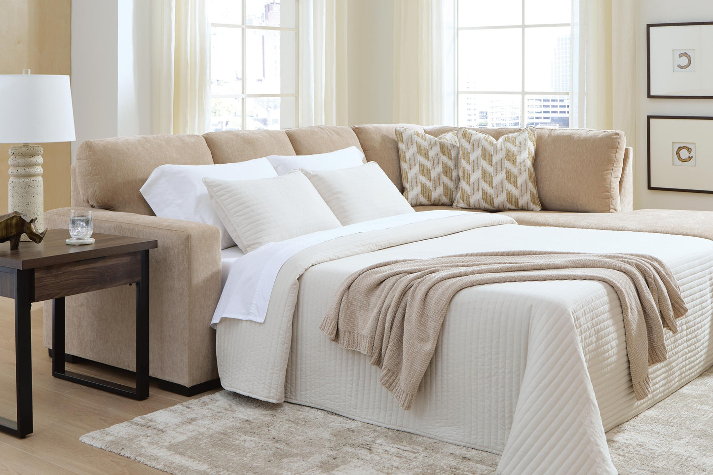 Bradenton Furniture Outlet - Ashley Furniture - Bridgepoint Sectional - 2-Piece Sleeper Sectional with Chaise / Almond - PC69507S5