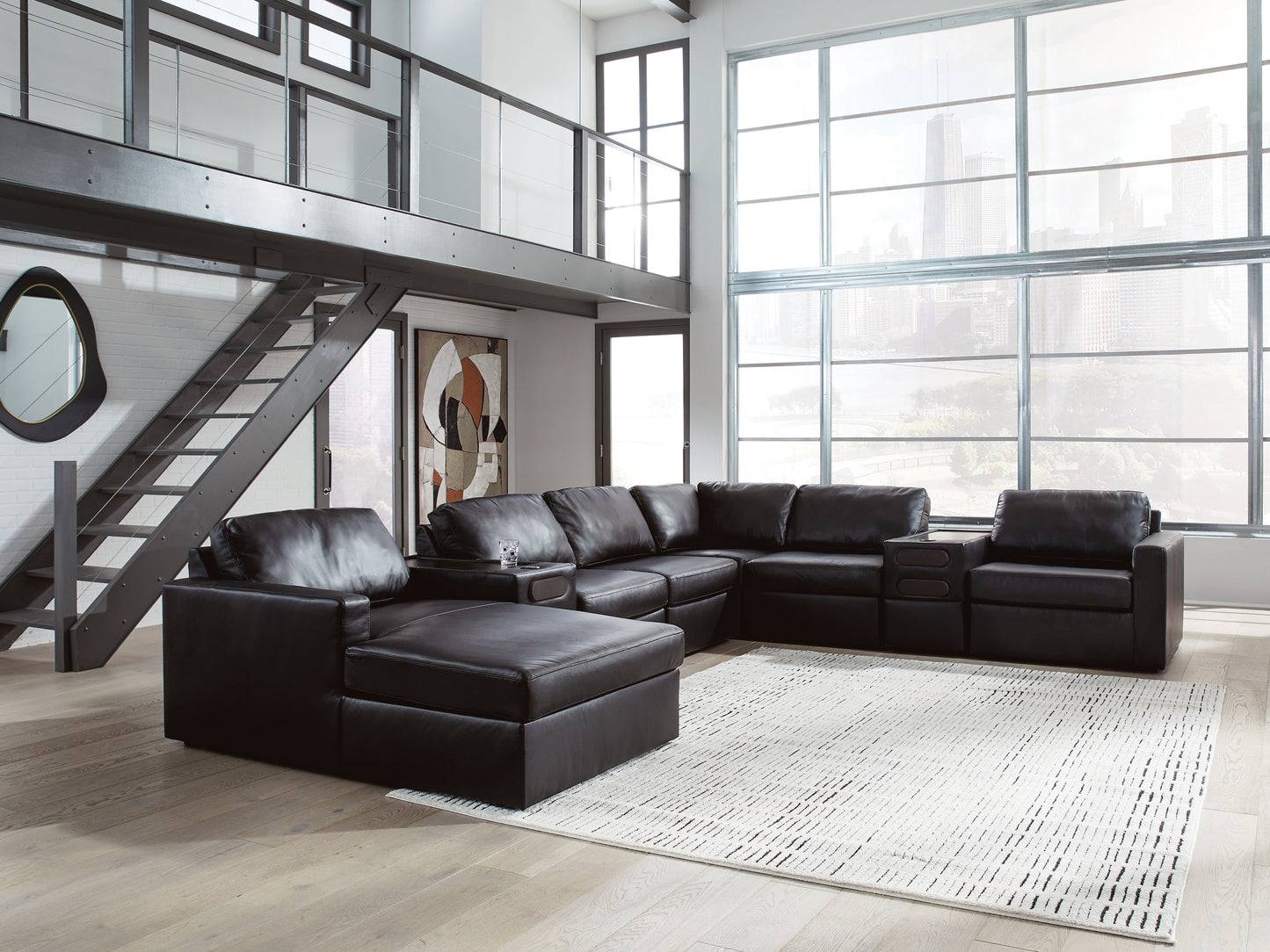 Bradenton Furniture Outlet - Ashley Furniture - ModMax II Sectional - RAF 8-Piece Sectional with Chaise and Audio Consoles / Black - 74305S47