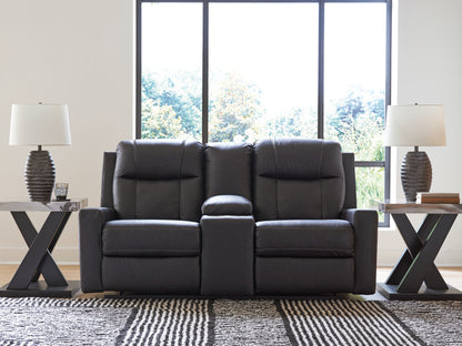 Bradenton Furniture Outlet - Ashley Furniture - Mackmenville Living Room - DBL Rec Loveseat w/Console / Carbon - 7471394