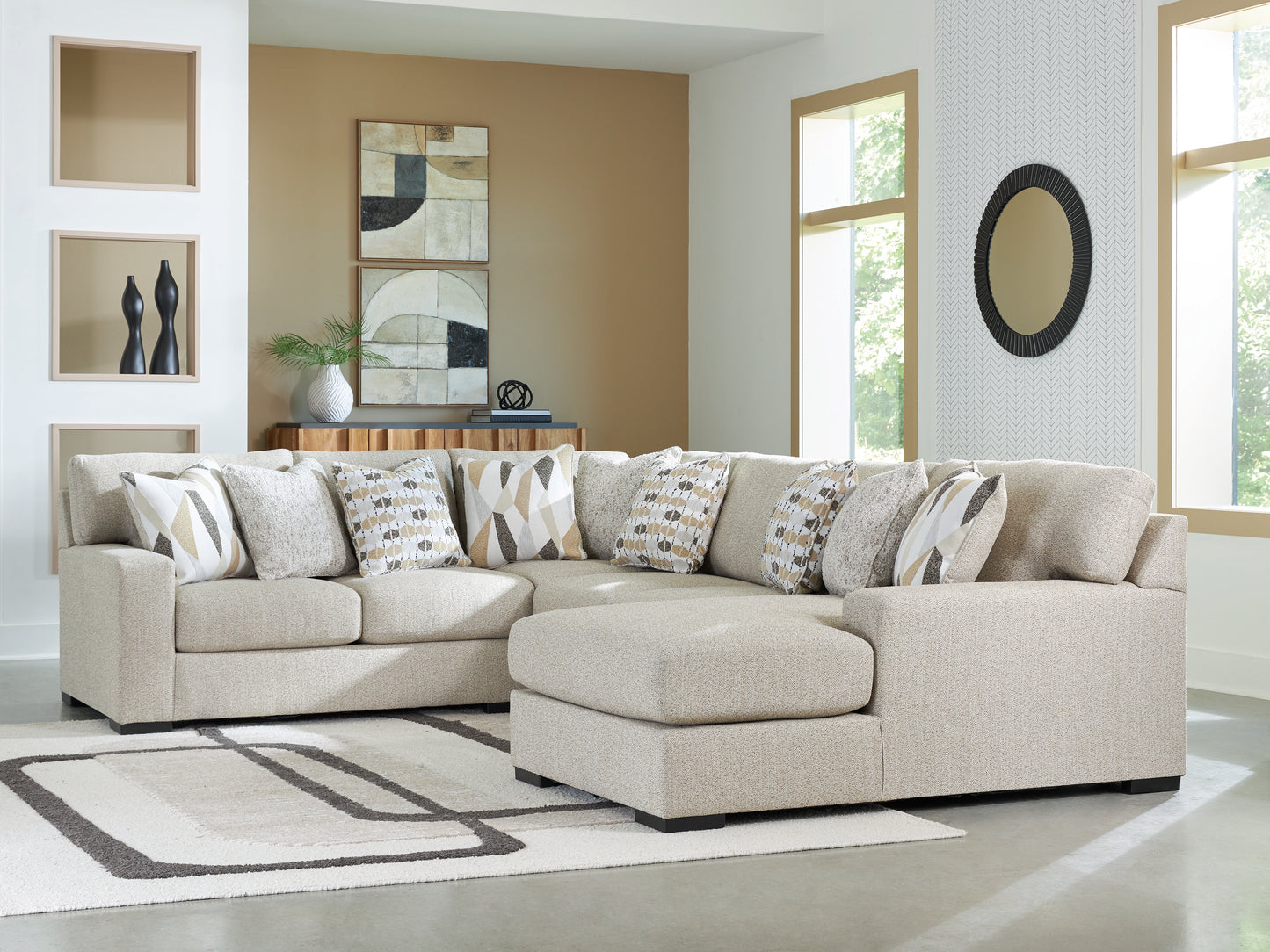 Bradenton Furniture Outlet - Ashley Furniture - Laurelgrove Sectional - RAF 4-Piece Sectional with Chaise / Pebble - 75105S2