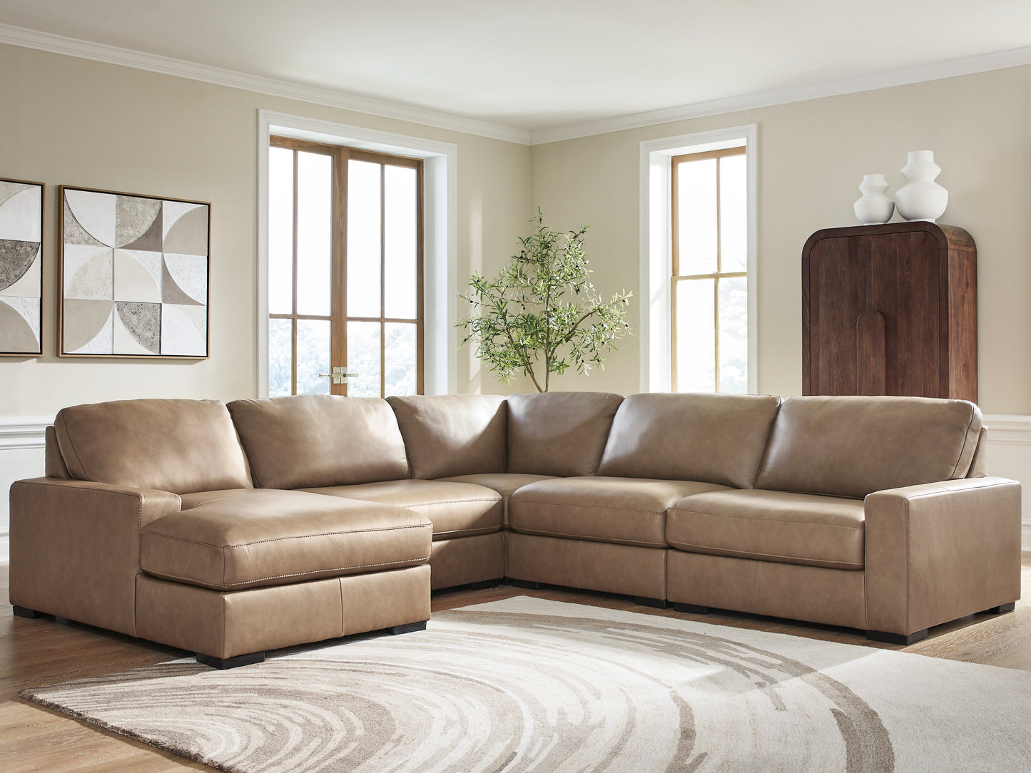 Bradenton Furniture Outlet - Ashley Furniture - Veronella Sectional - RAF 5-Piece Sectional with Chaise / Sahara - 76106S12