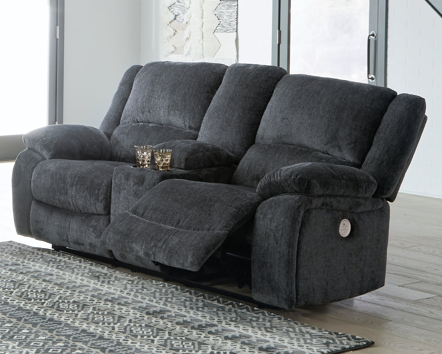 Bradenton Furniture Outlet - Ashley Furniture - Draycoll Living Room - DBL REC PWR Loveseat w/Console / Slate - 7650496