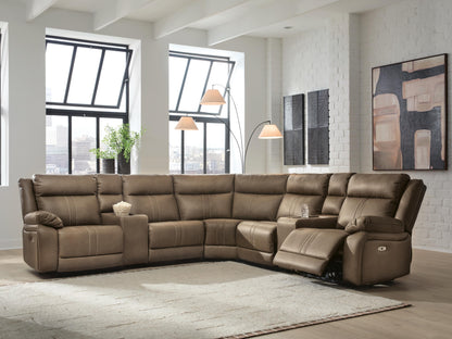 Bradenton Furniture Outlet - Ashley Furniture - Max-Momentum Sectional - 7-Piece Power Reclining Sectional with Audio Consoles / Biscotti - PC82305S7